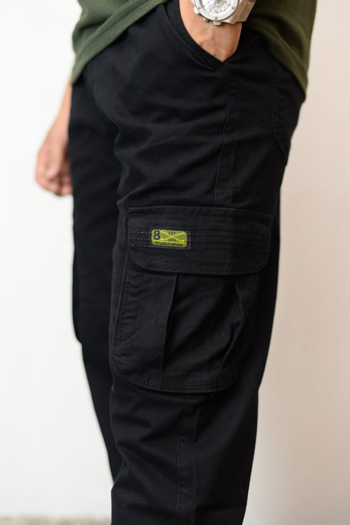 Black Twill Relax fit Six Pocket Cargo