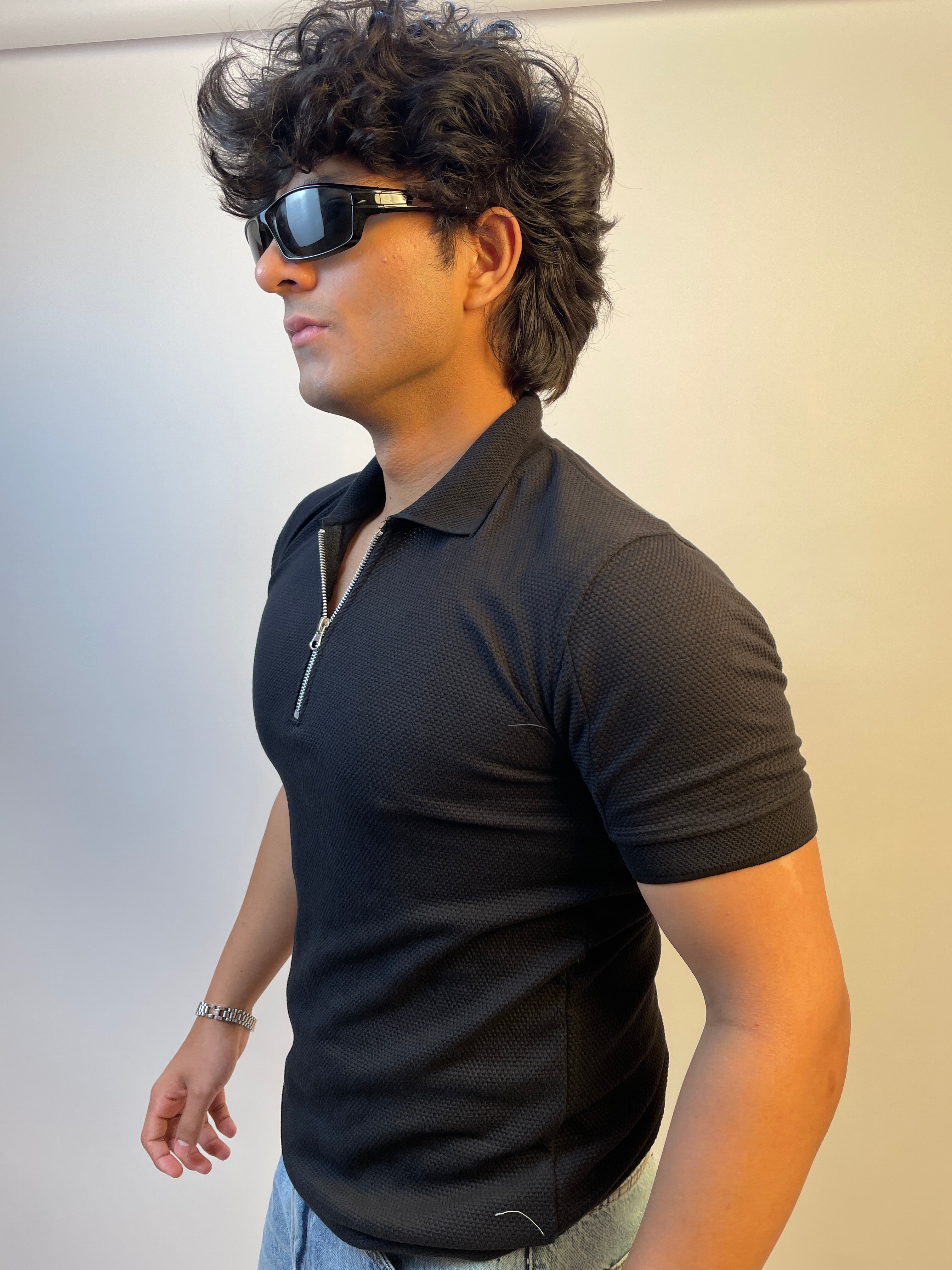JET BLACK - ZIP POLO