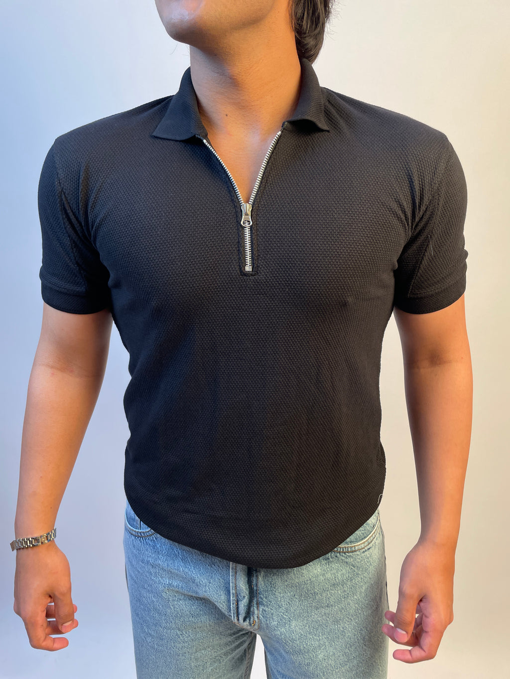 JET BLACK - ZIP POLO