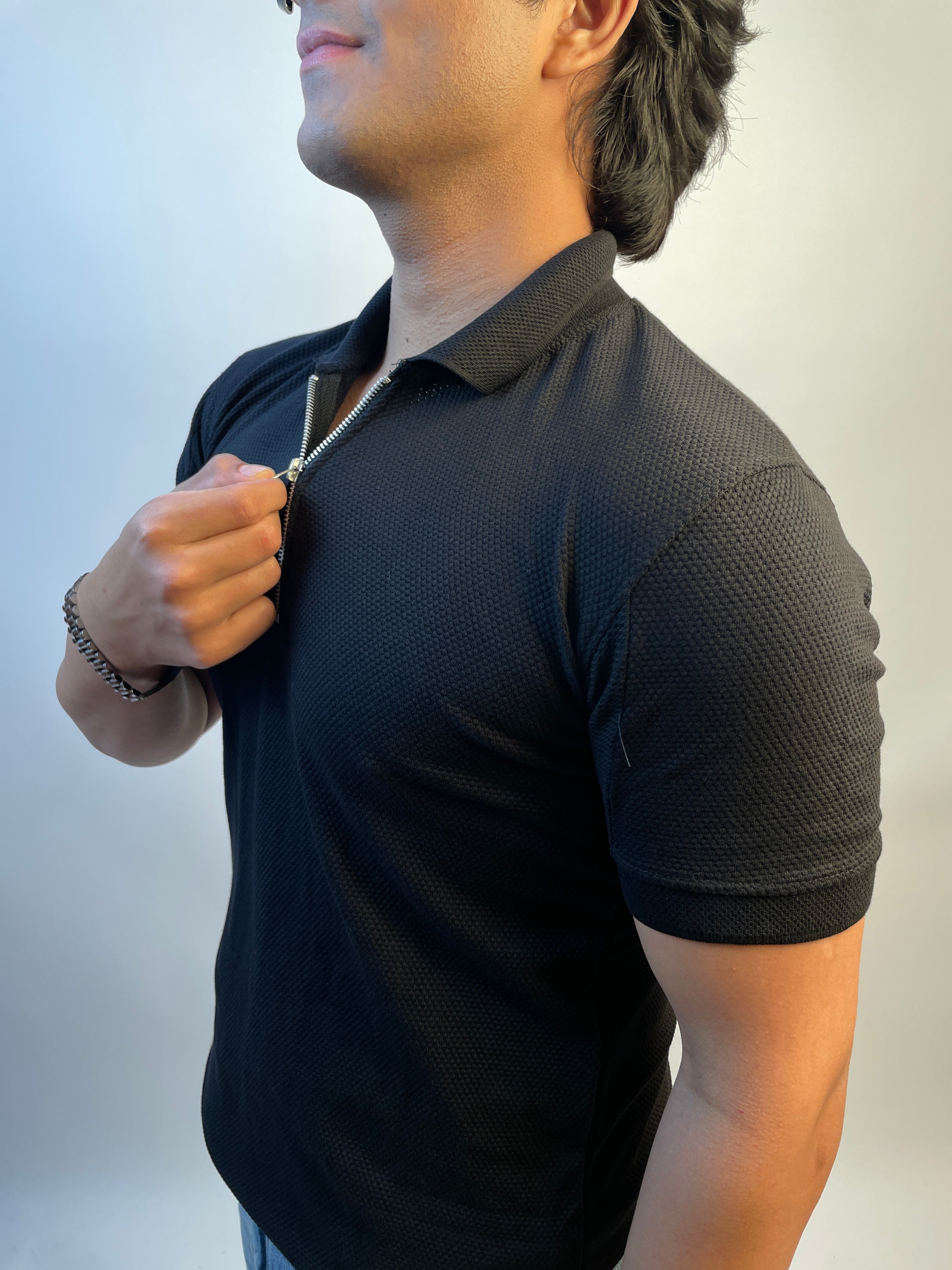 JET BLACK - ZIP POLO
