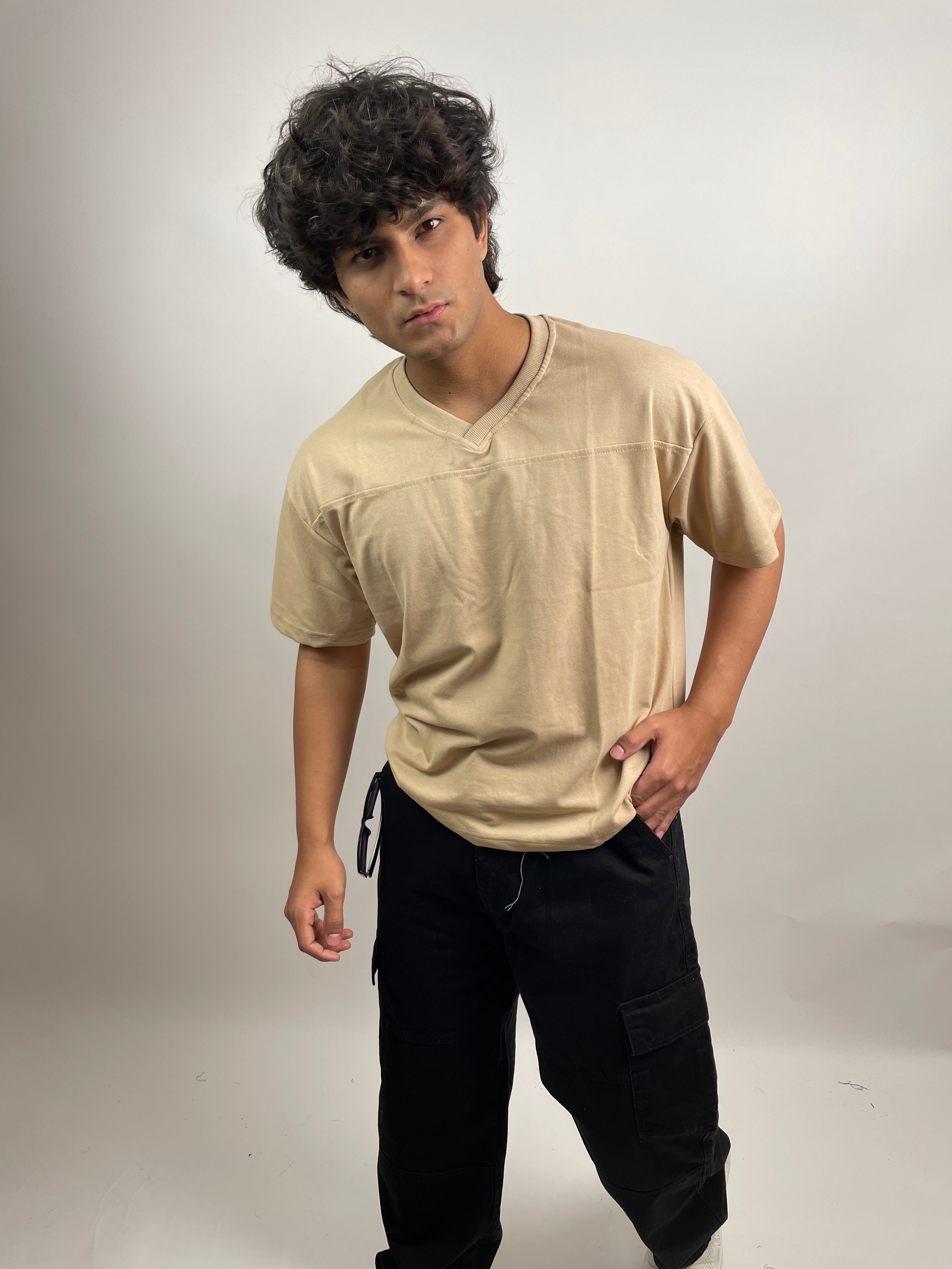 OATMEAL BEIGE - OVERSIZED V-NECK