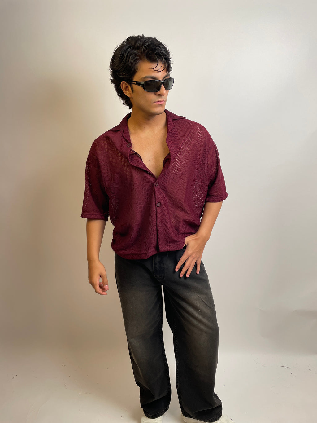 RICH BURGUNDY - CROCHET BUTTON-DOWN