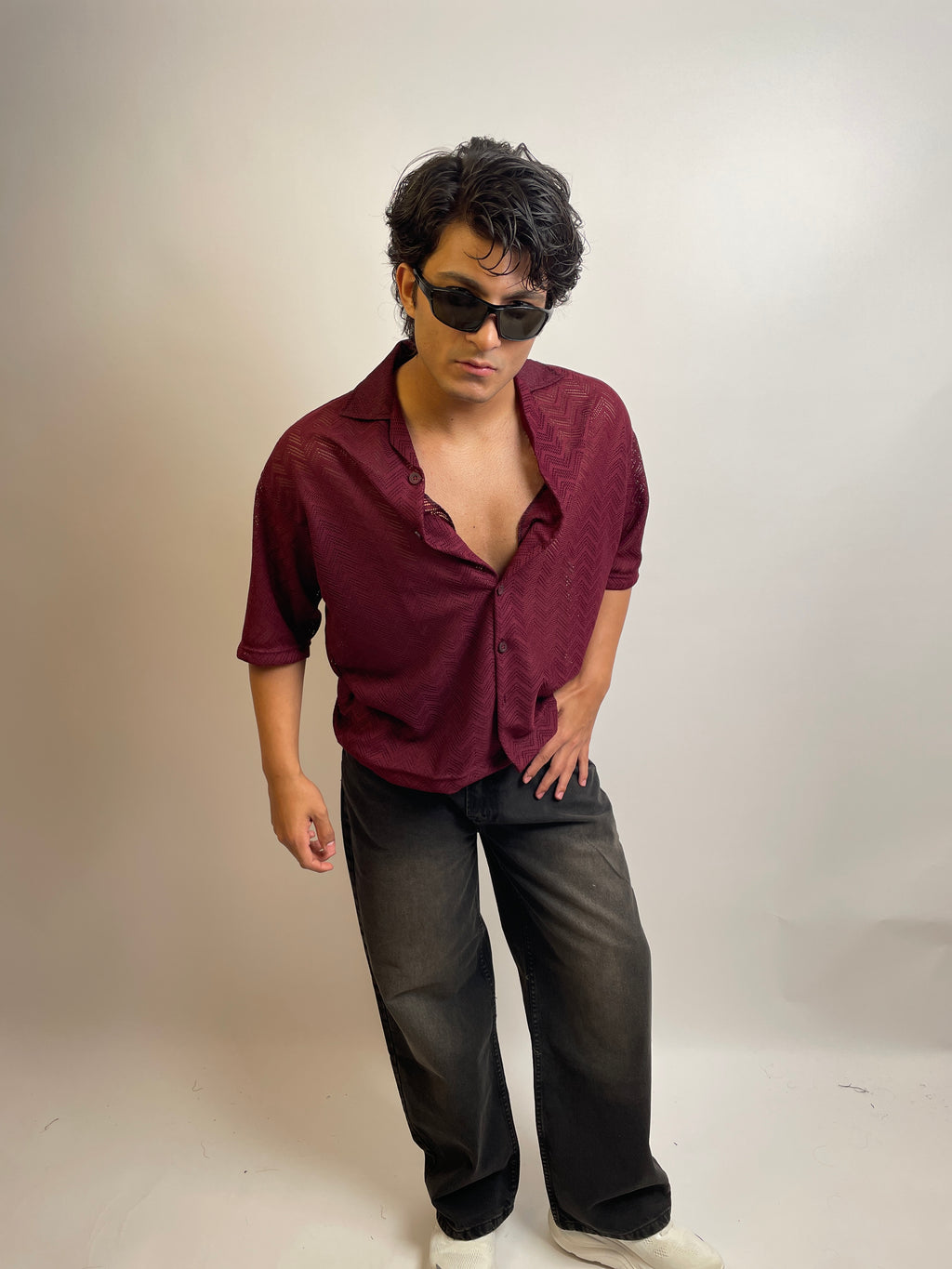 RICH BURGUNDY - CROCHET BUTTON-DOWN