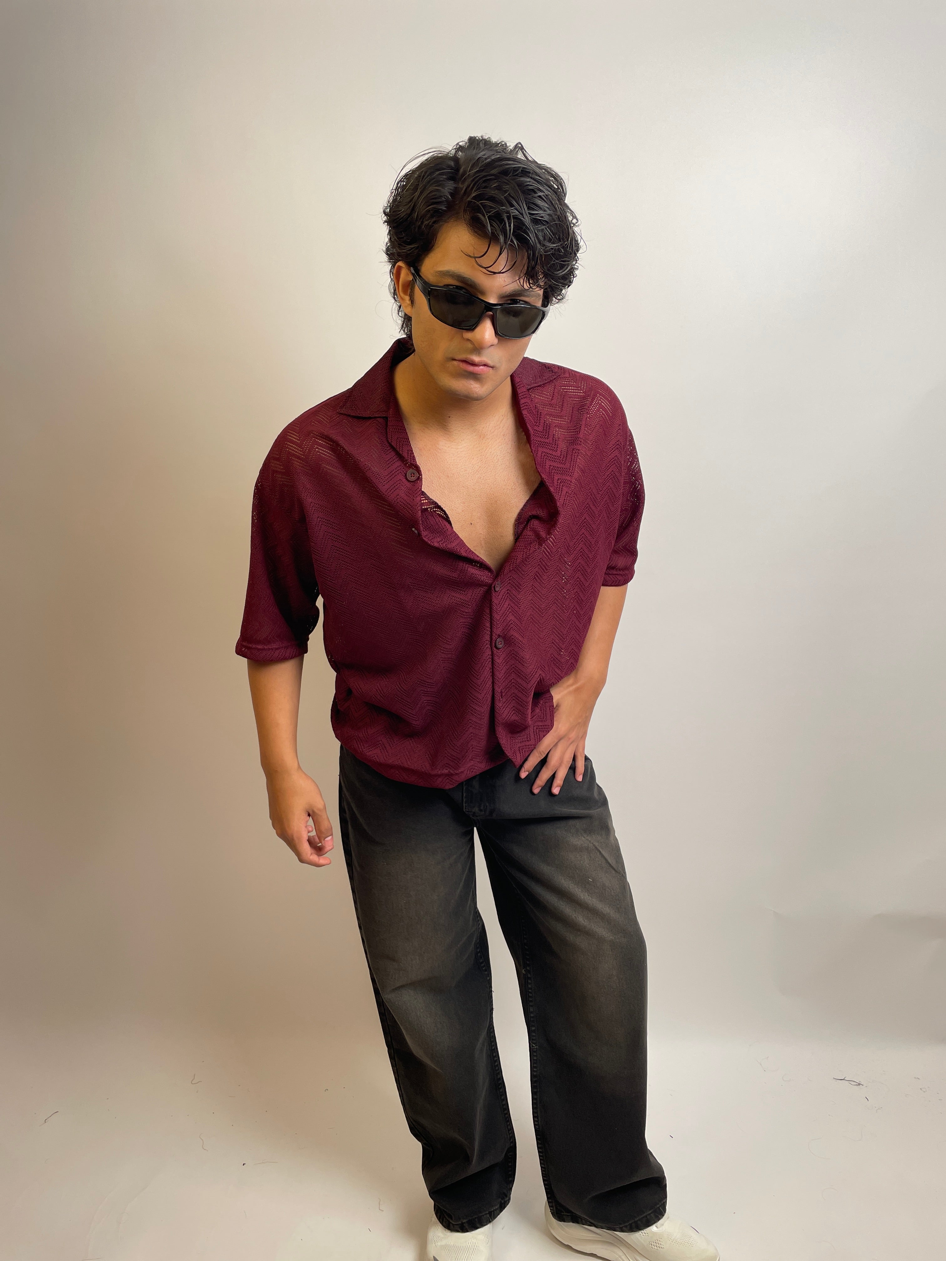 RICH BURGUNDY - CROCHET BUTTON-DOWN