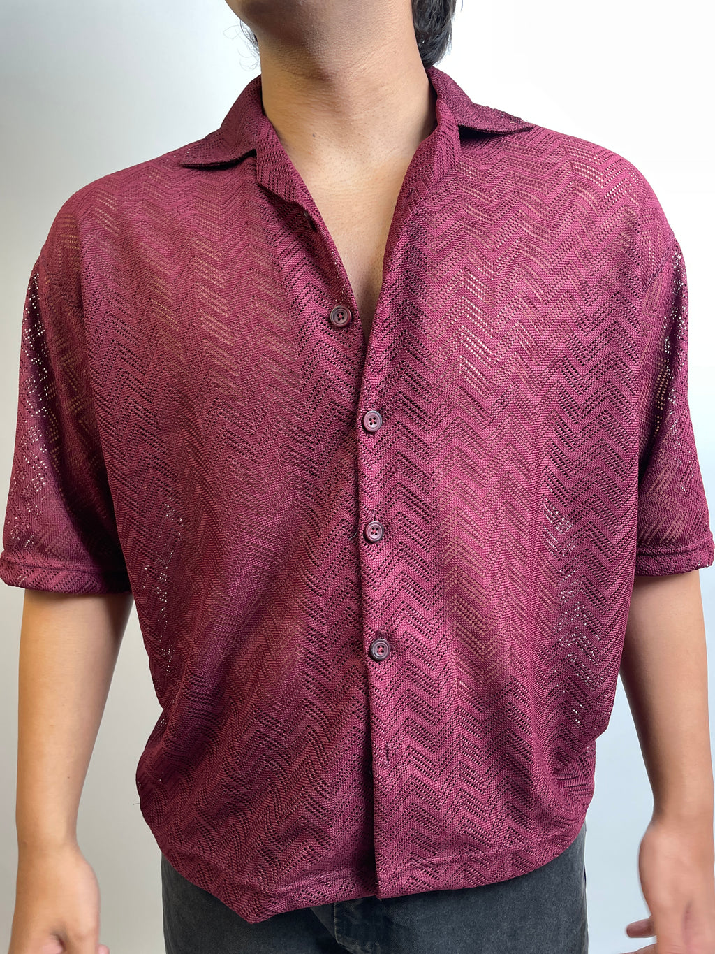 RICH BURGUNDY - CROCHET BUTTON-DOWN