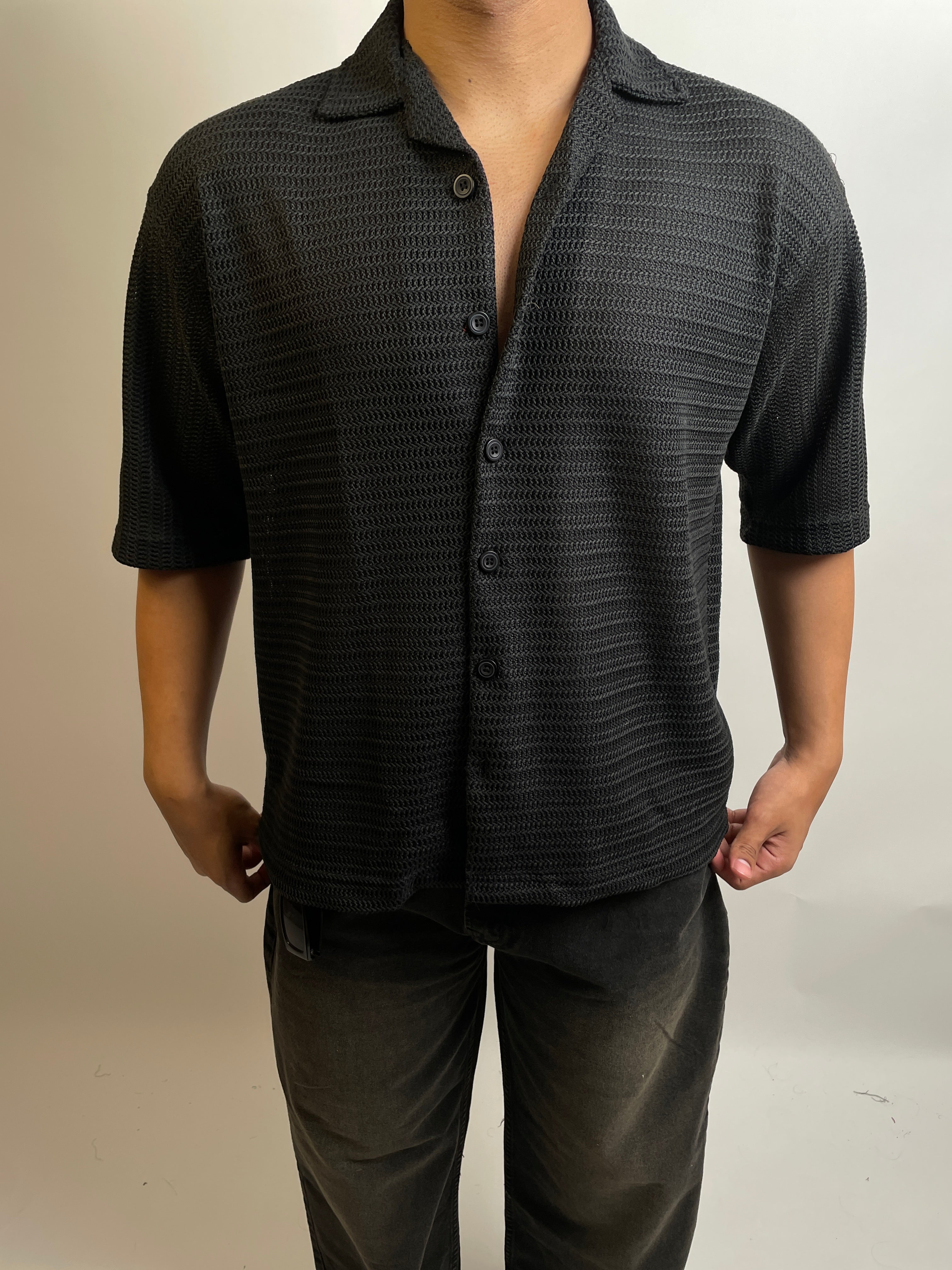 ONYX BLACK - CROCHET BUTTON-DOWN