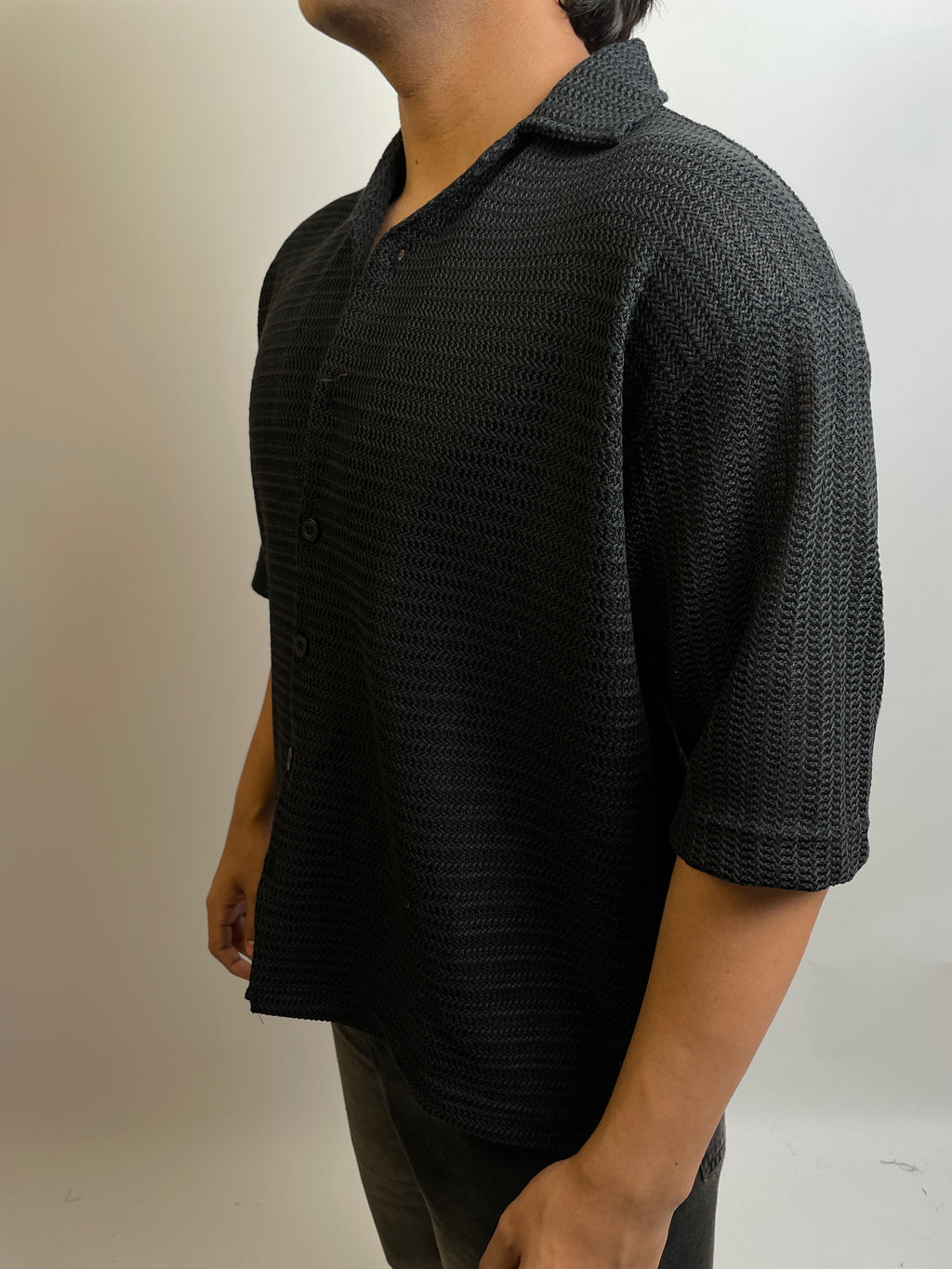 ONYX BLACK - CROCHET BUTTON-DOWN