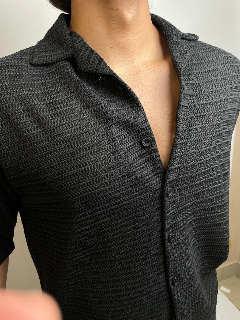ONYX BLACK - CROCHET BUTTON-DOWN