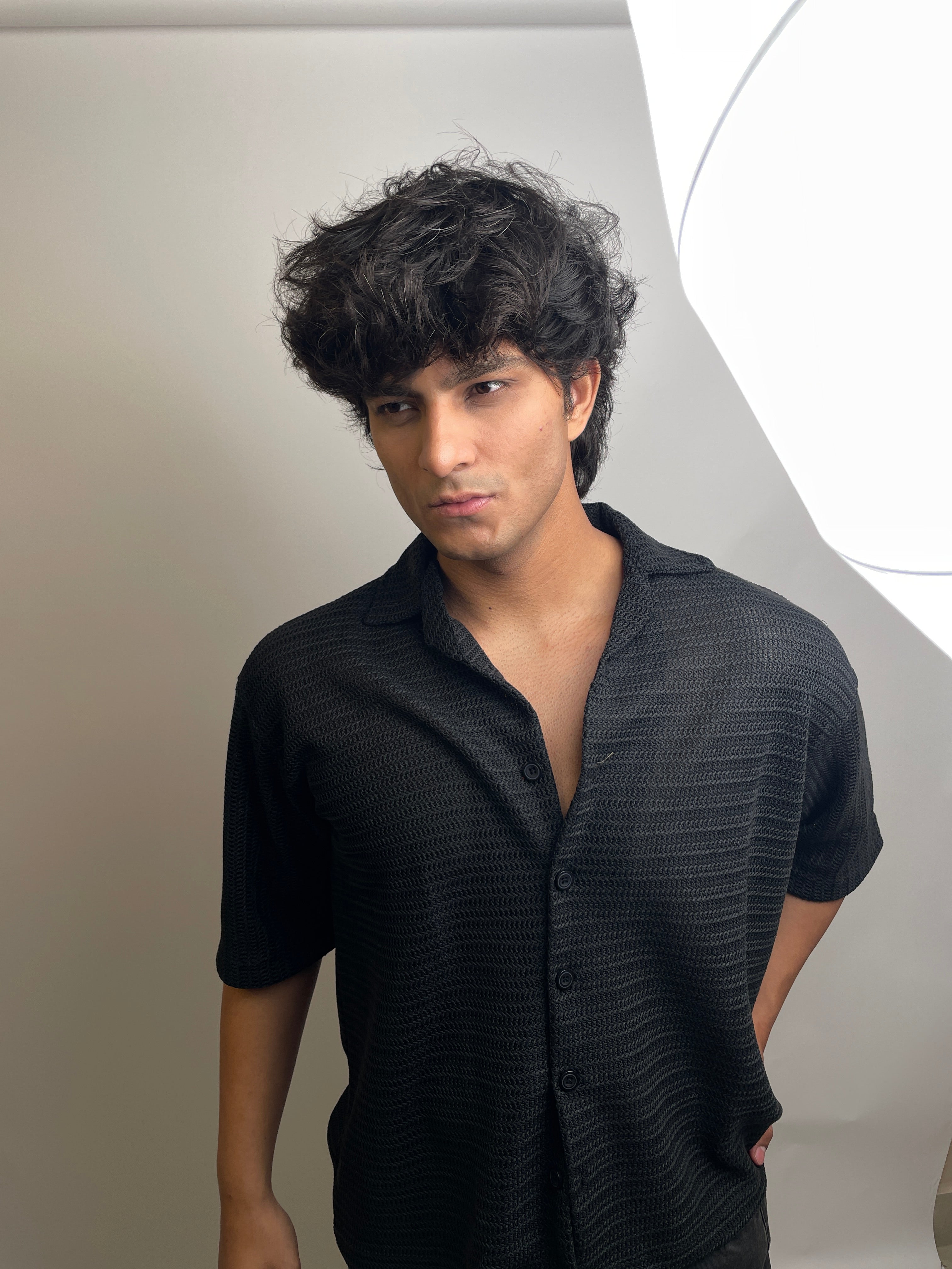ONYX BLACK - CROCHET BUTTON-DOWN