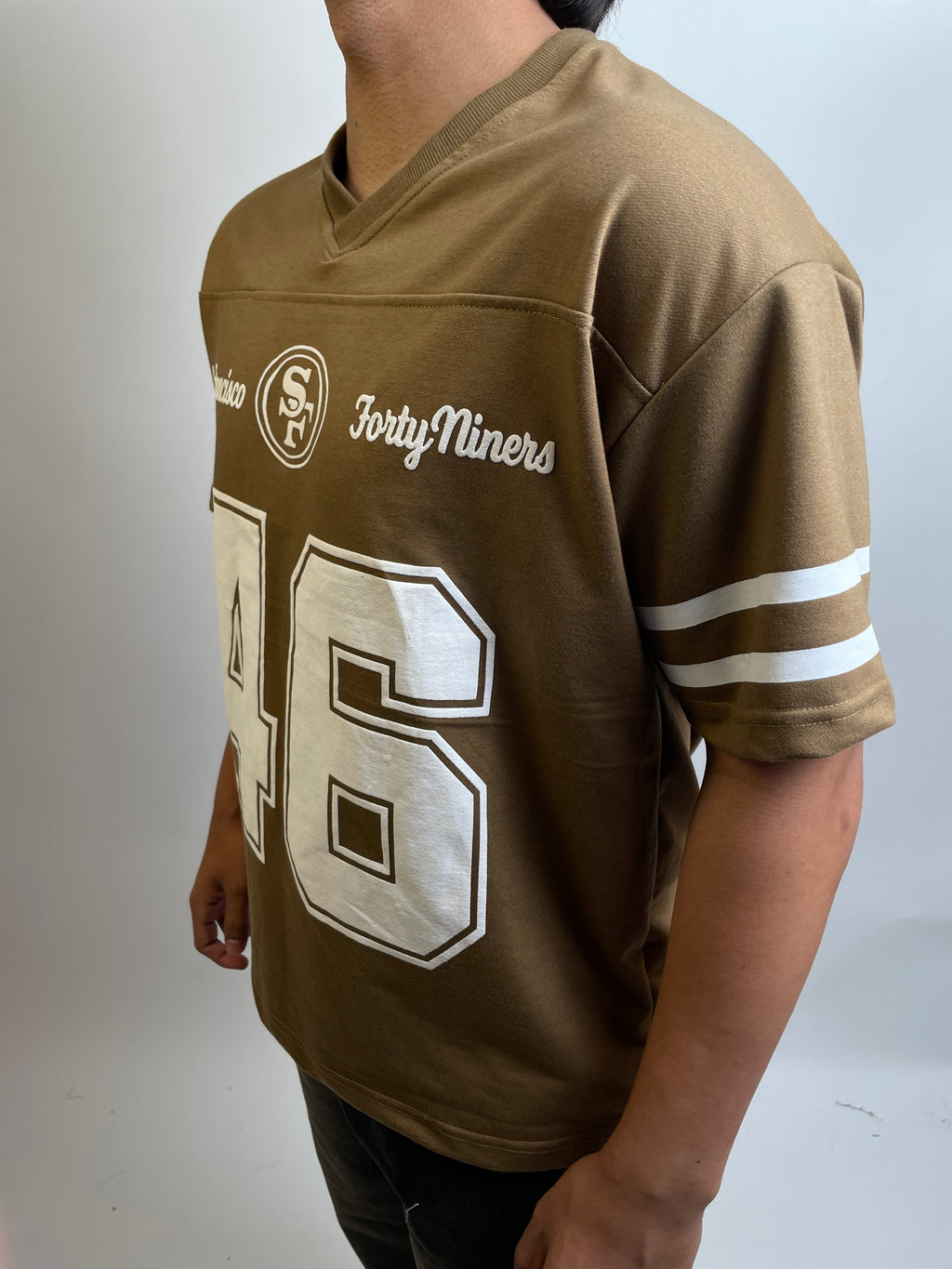 KHAKI BROWN - 46 OVERSIZED V-NECK
