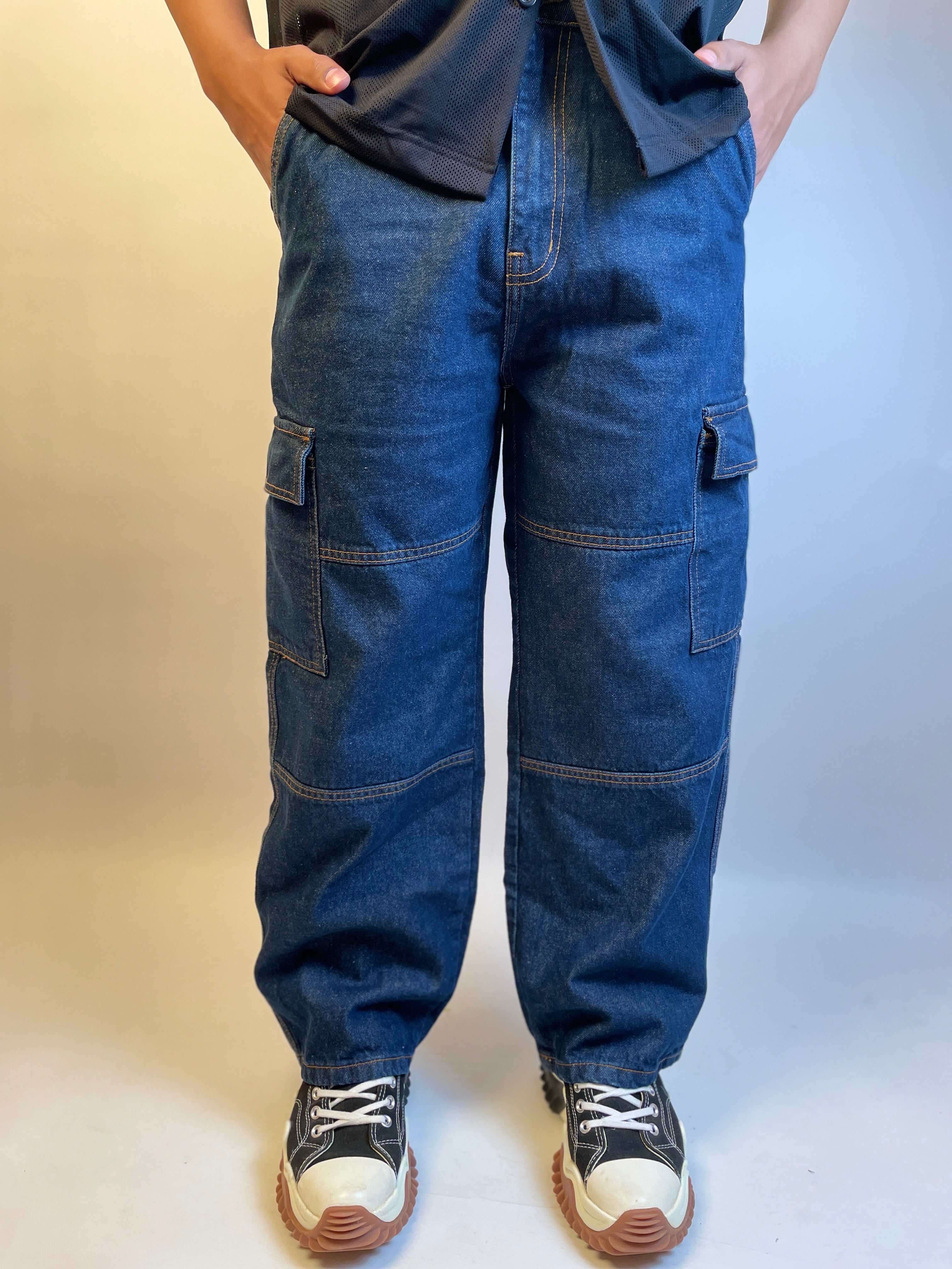 DEEP NAVY - DOUBLE KNEE CARGO PANTS